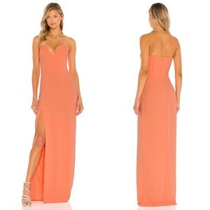 Amanda Uprichard x Revolve Cherri Strapless Maxi Gown In Sunset Orange Peach
